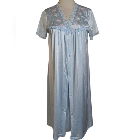 Komar Vintage Blue Satin Nightie and Robe Set - Picture 1 of 10